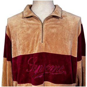 Mens Supreme 1/4 Zip Velour Pullover Sweater Shirt Color Block Size XL Y2K Style